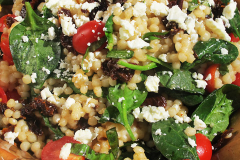 Pearl Couscous Salad With Tomatoes, Spinach and Feta