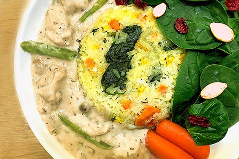 Autumn Rice Pilaf with Chicken Mushroom Green Bean Casserole