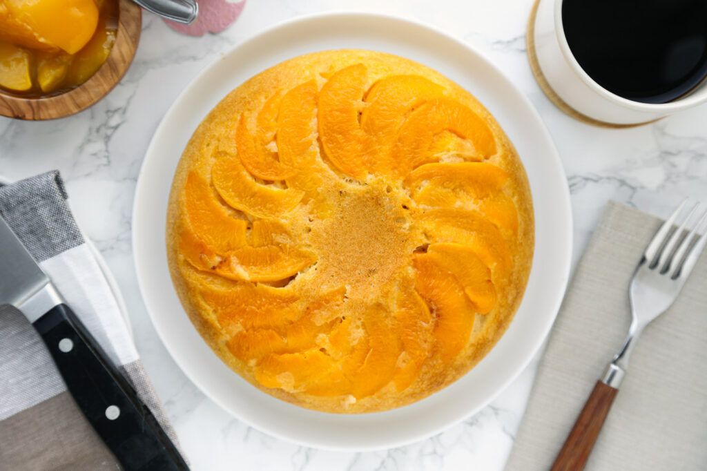 rice cooker upside down peach cake